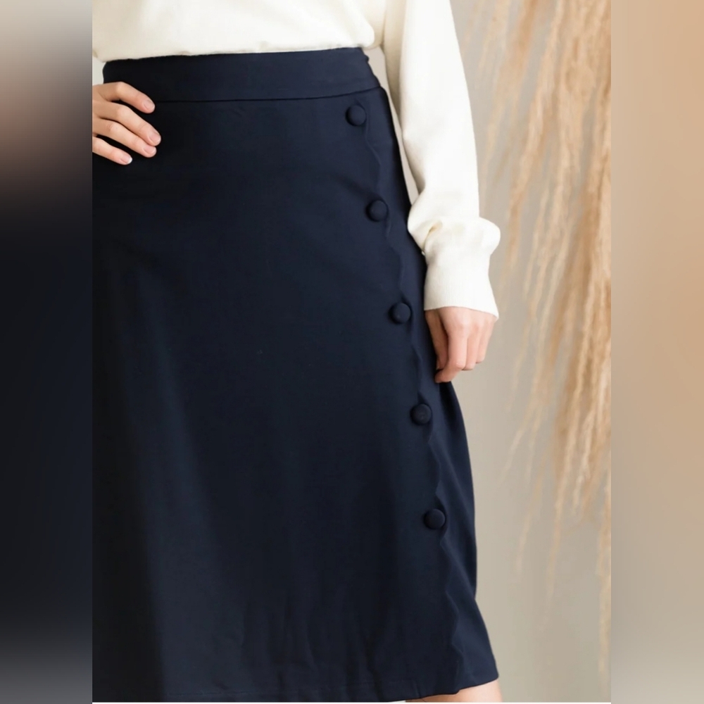 NWT Tulip B Vintage Style Navy Blue, Faux Wrap Midi Pencil Skirt